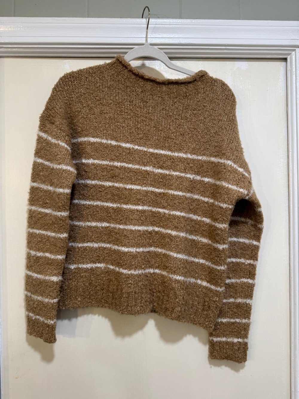 Striped J Crew Crewneck Sweater in Brown & Cream